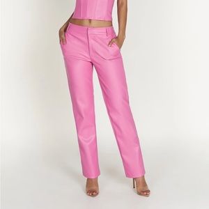 Meshki Slouchy Low Rise Faux Leather Pants – Rose Pink